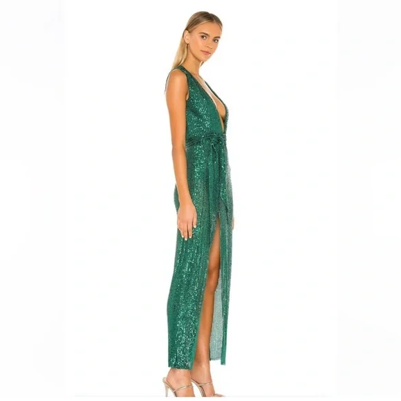 Revolve NBD Elektra Gown Party Dress Emerald Green Kelly sequins maxi sz small - Picture 2 of 16